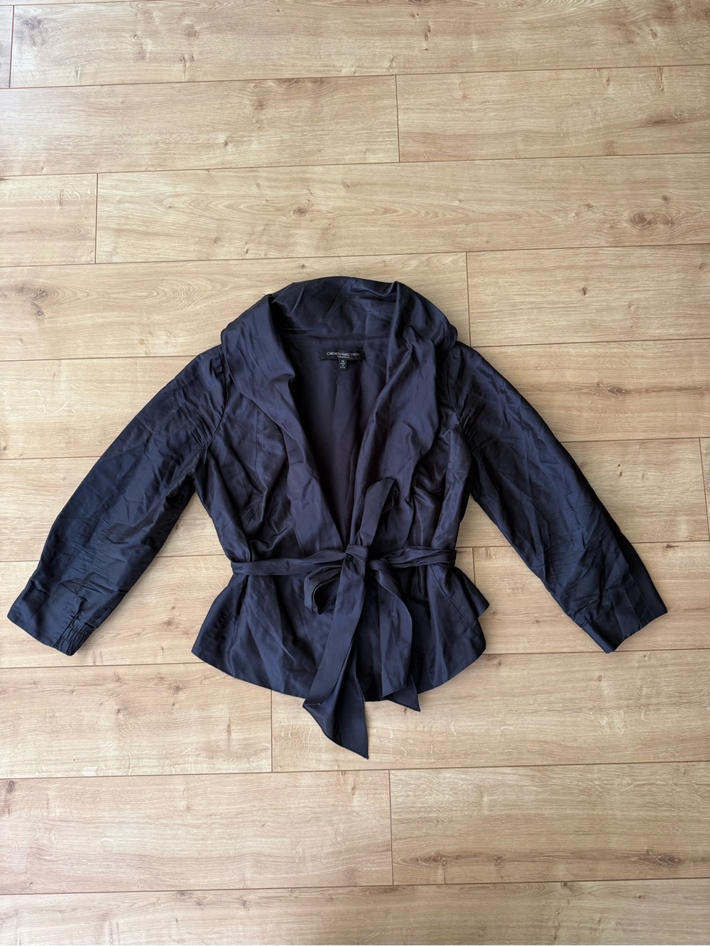Vintage Carmen Marc Valvo 100% Silk Evening Jacket Womens 10 Charcoal Tie Waist